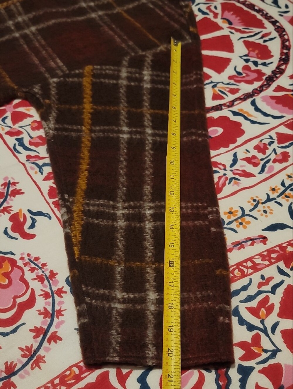 NWOT Zara Womens Warm Brown Red Plaid V Neck Fall Sweater Cream & Mustard Accent - Picture 5 of 16